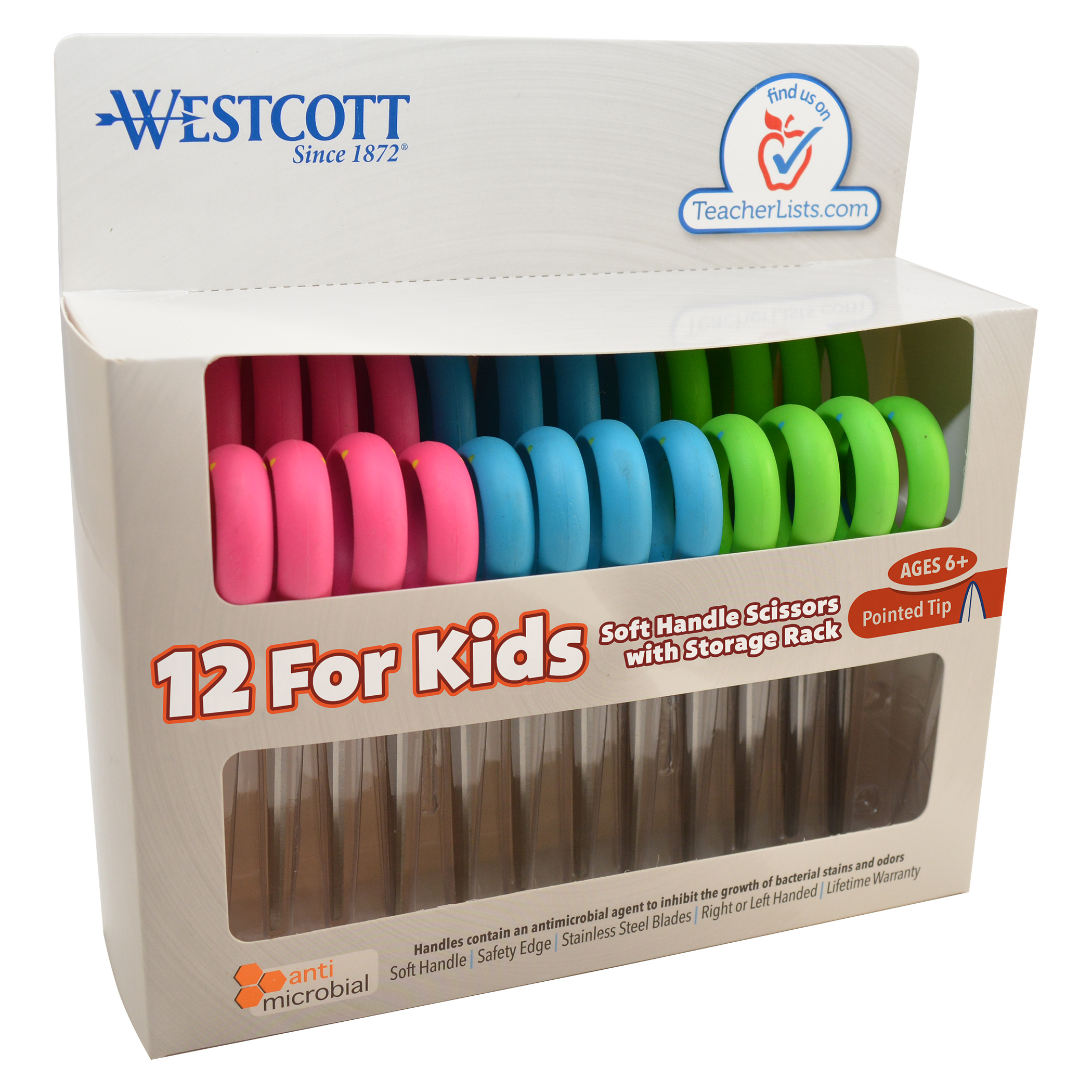 Westcott Soft Handle Kids Scissors with Anti-microbial Protection, Assorted Colors, 5-Inch Pointed, 12 Pack (14874)