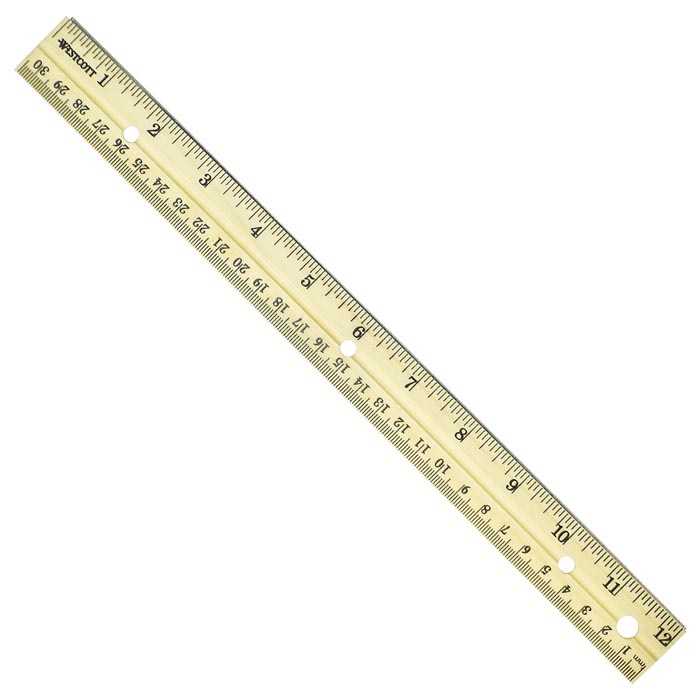 Westcott 12" Hole Punched Wood Ruler English and Metric With Metal Edge (10702)