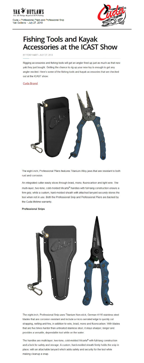 Cuda Professional Pliers and Professional Snip - Featured in Yak Outlaws, July 2018