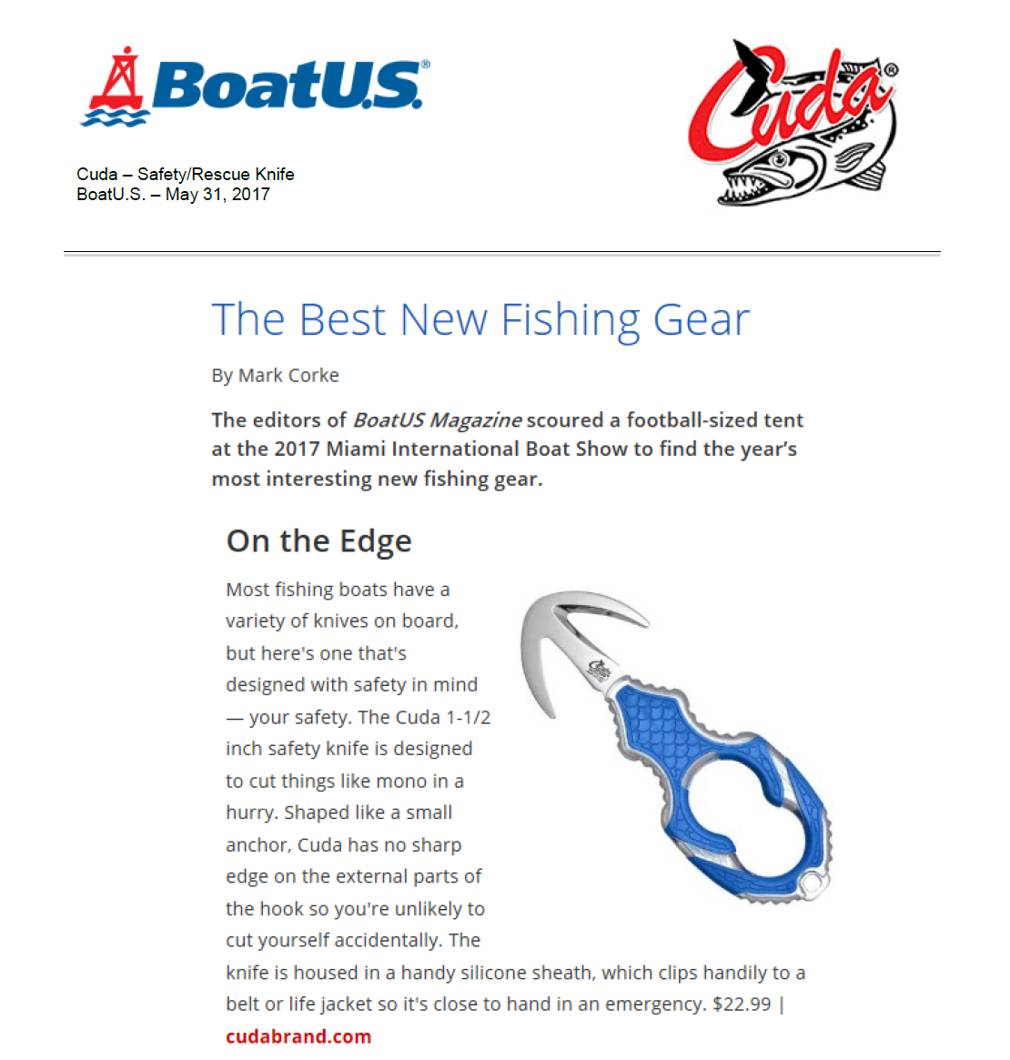 The Best New Fishing Gear - Featured in BoatU.S. – May 31, 2017