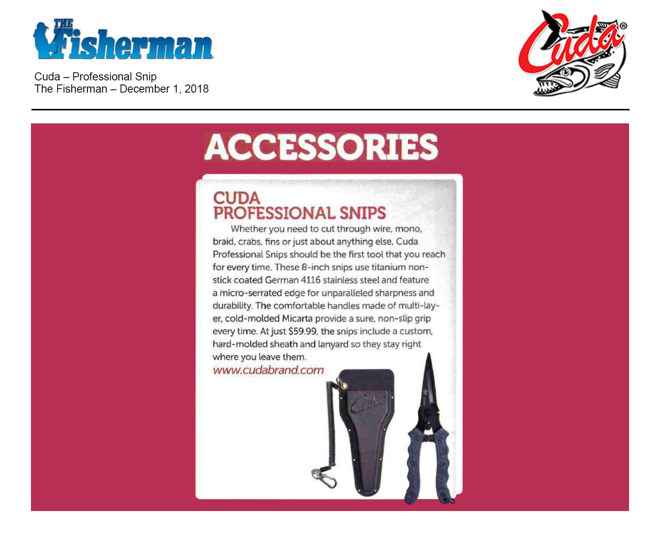 Cuda Professional Snips - Featured in Fisherman Dec 1, 2018